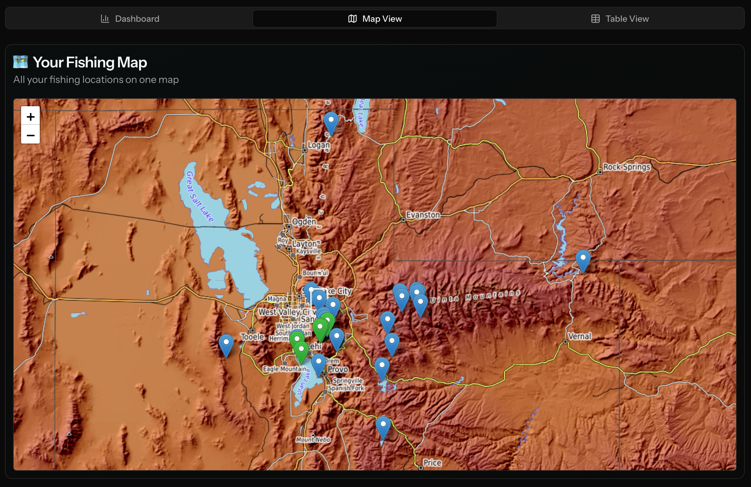 Track and manage your favorite fishing spots on a map
